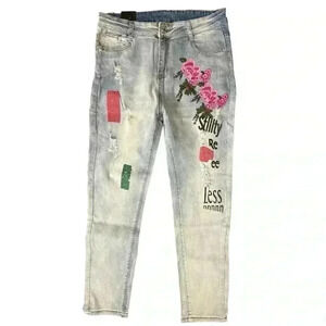 LAIERNA distressed embellished high rise skinny jeans women’s size 30